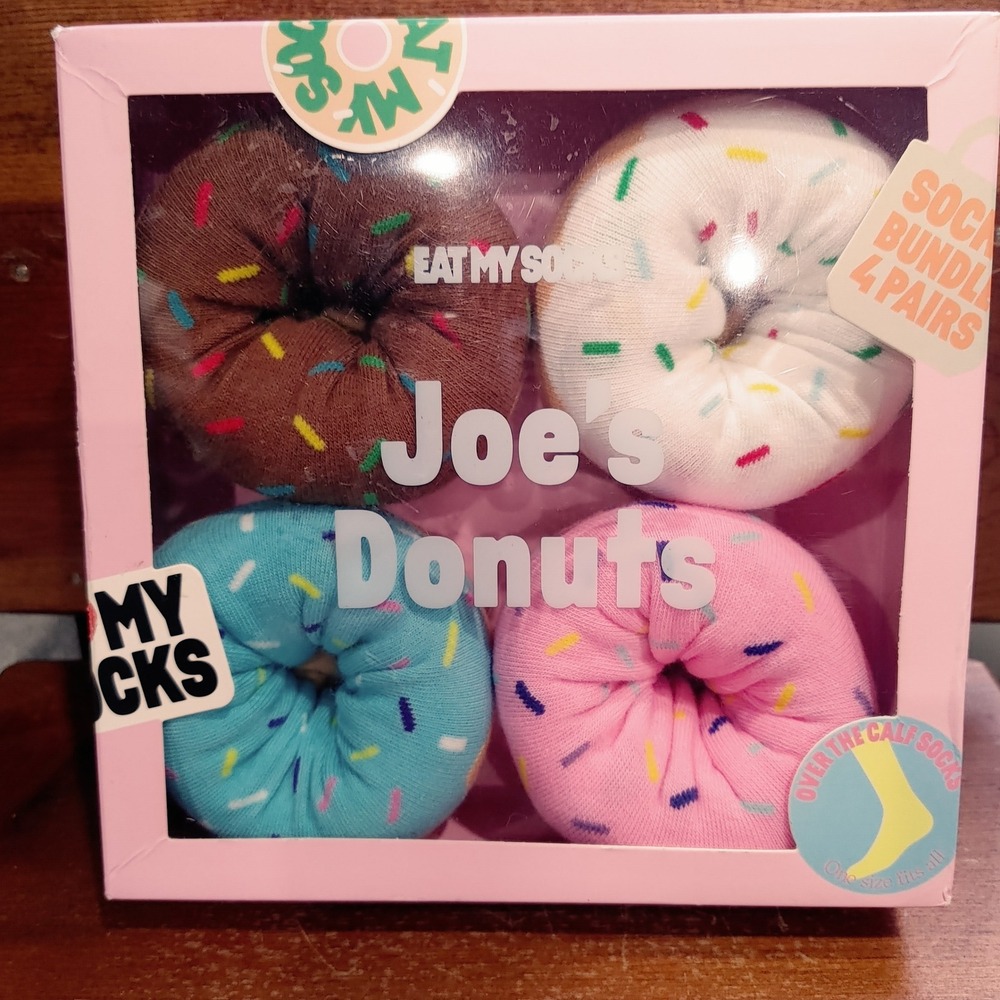 Gift Eat My Socks Joes Donuts 4 Pair Sock Bundle Over The Calf Novelty OS